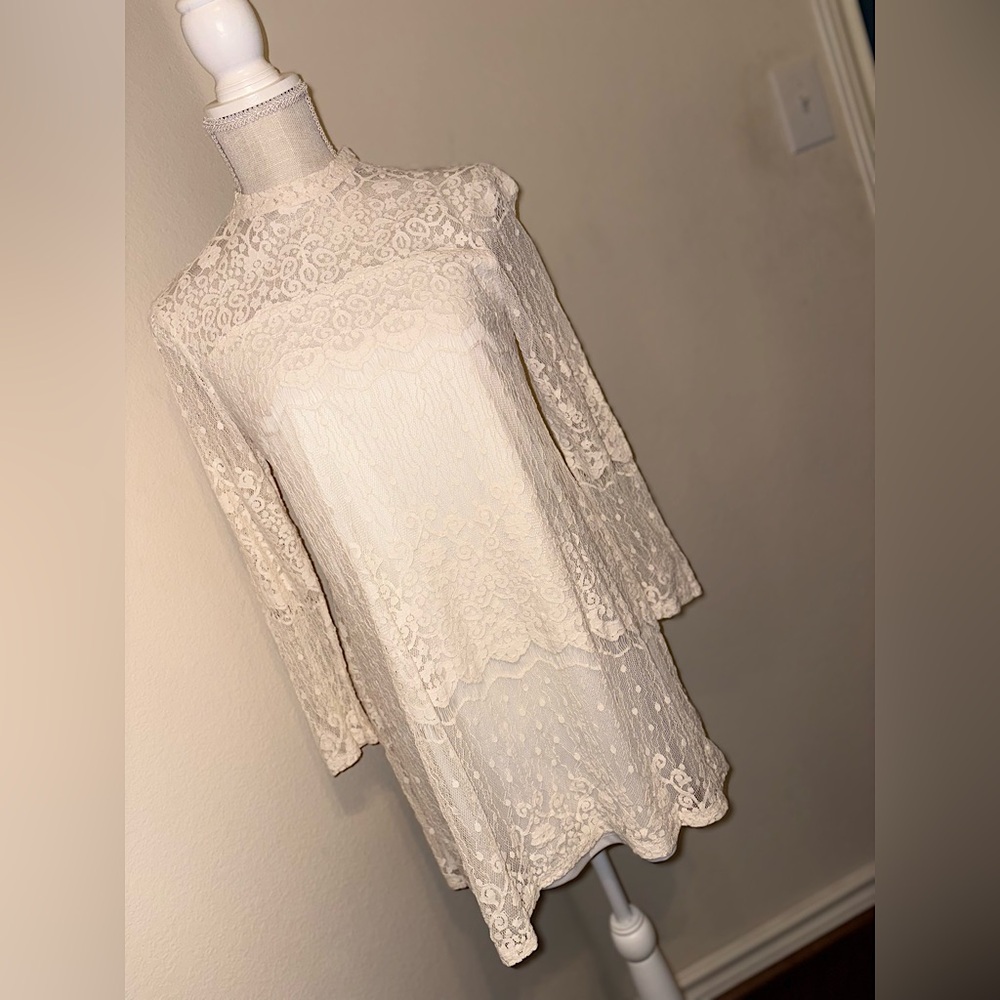 Boho Lace Mini Dress – Ivory